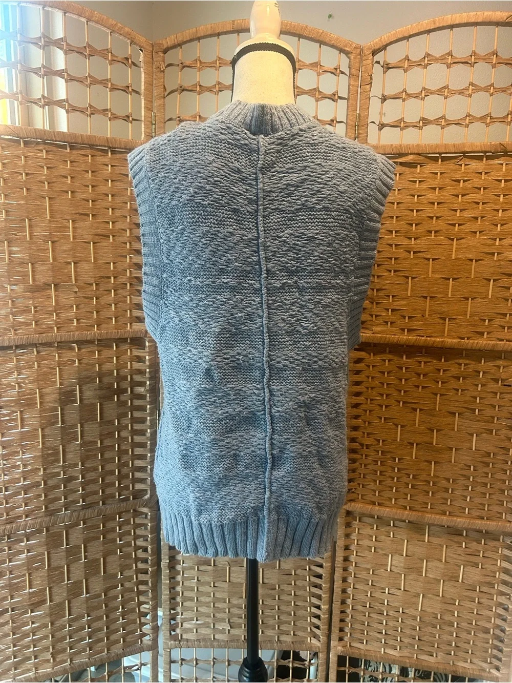 Free People oversized Light Blue Chunky Knit Button-Front Sleeveless Vest